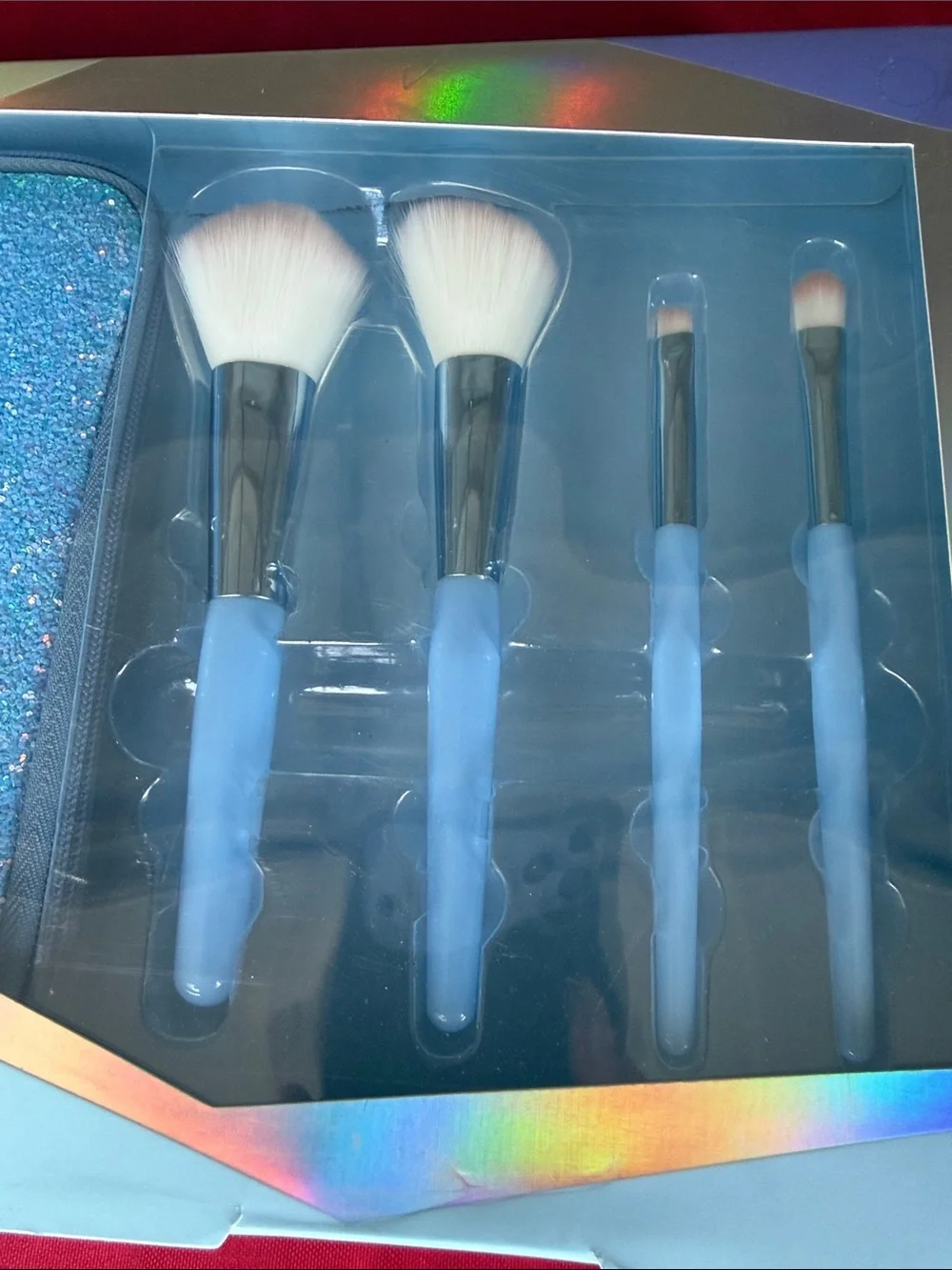 Blue Glitter Makeup Brush & Bag Set